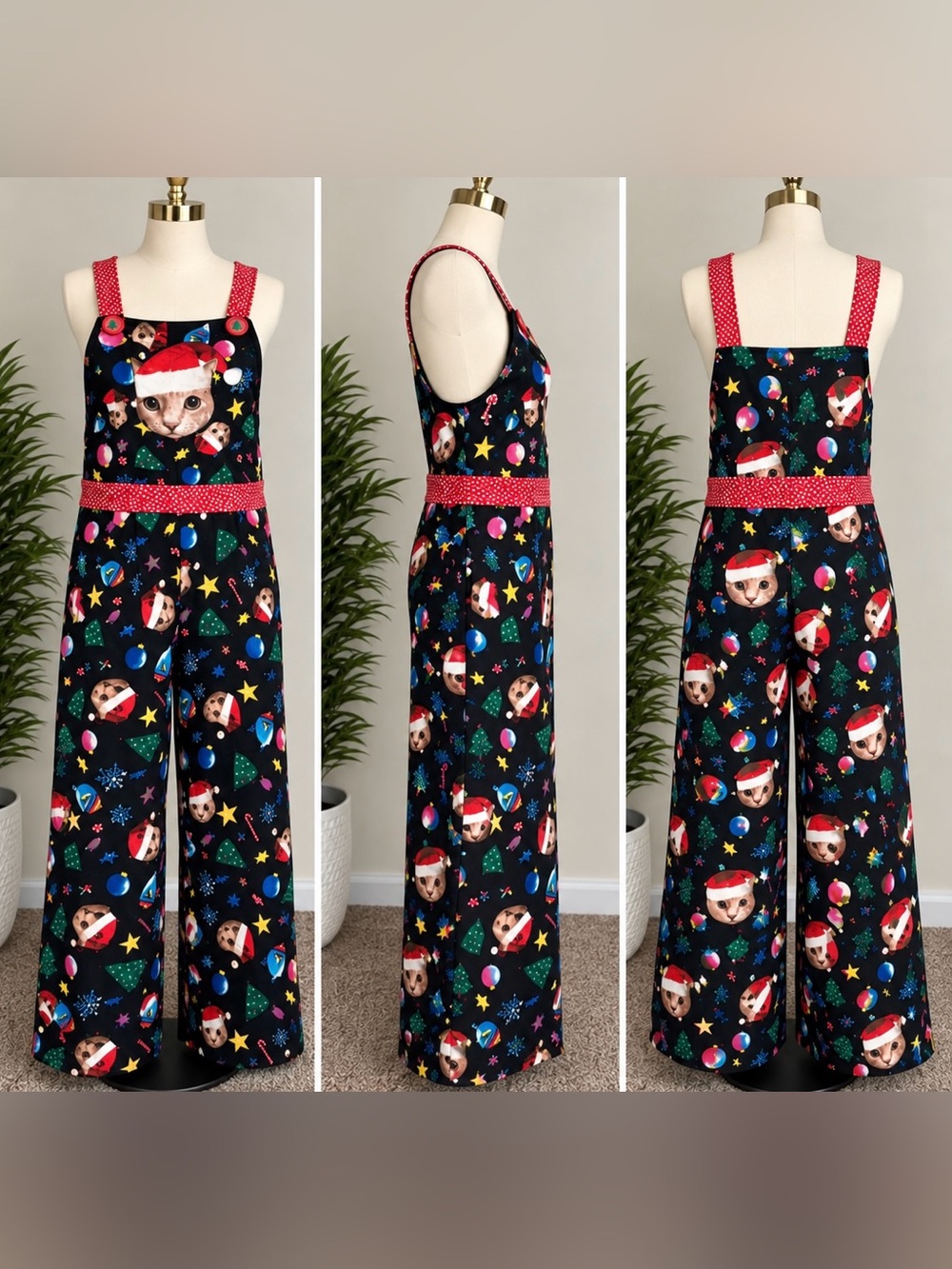Love on a Hanger Christmas Cat Print Jumpsuit – Size S